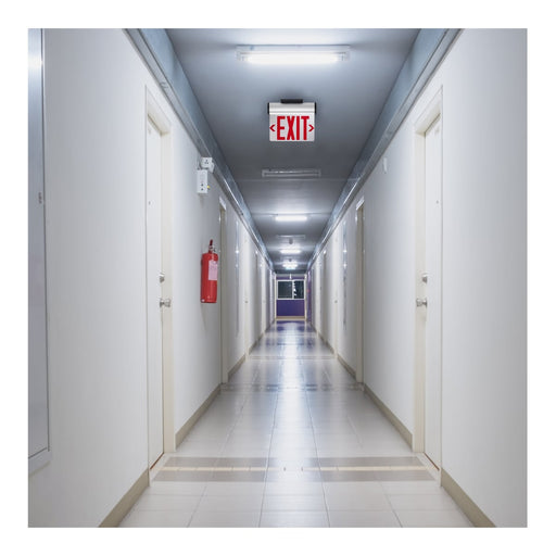 Exit Sign Nuvo 67-111 Red (Mirror) Edge Lit LED Exit Sign, 90min Ni-Cad backup, 120/277V, Dual Face, Top/Back/End Mount - Silver Finish Nuvo