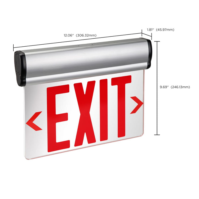 Exit Sign Nuvo 67-111 Red (Mirror) Edge Lit LED Exit Sign, 90min Ni-Cad backup, 120/277V, Dual Face, Top/Back/End Mount - Silver Finish Nuvo