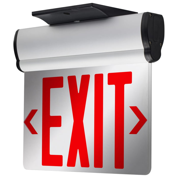 Exit Sign Nuvo 67-111 Red (Mirror) Edge Lit LED Exit Sign, 90min Ni-Cad backup, 120/277V, Dual Face, Top/Back/End Mount - Silver Finish Nuvo