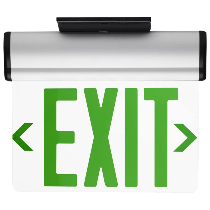 Exit Sign Nuvo 67-112 Green (Clear) Edge Lit LED Exit Sign, 90min Ni-Cad backup, 120/277V, Single Face, Top/Back/End Mount - Clear Finish Nuvo