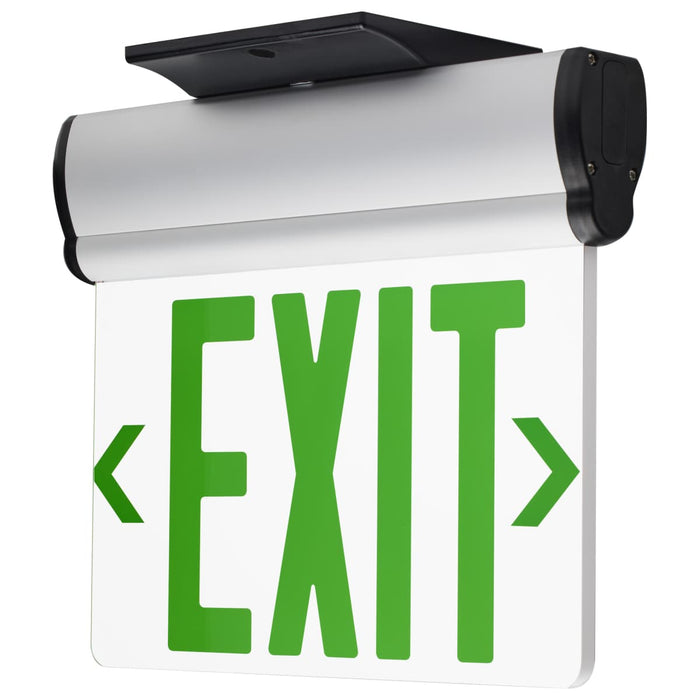 Exit Sign Nuvo 67-112 Green (Clear) Edge Lit LED Exit Sign, 90min Ni-Cad backup, 120/277V, Single Face, Top/Back/End Mount - Clear Finish Nuvo