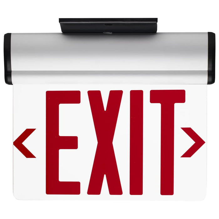 Exit Sign Nuvo 67-113 Red (Clear) Edge Lit LED Exit Sign, 90min Ni-Cad backup, 120/277V, Single Face, Top/Back/End Mount - Clear Finish Nuvo