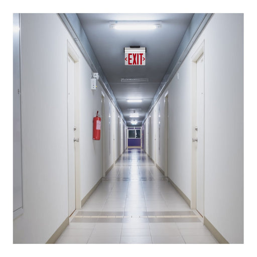 Exit Sign Nuvo 67-113 Red (Clear) Edge Lit LED Exit Sign, 90min Ni-Cad backup, 120/277V, Single Face, Top/Back/End Mount - Clear Finish Nuvo