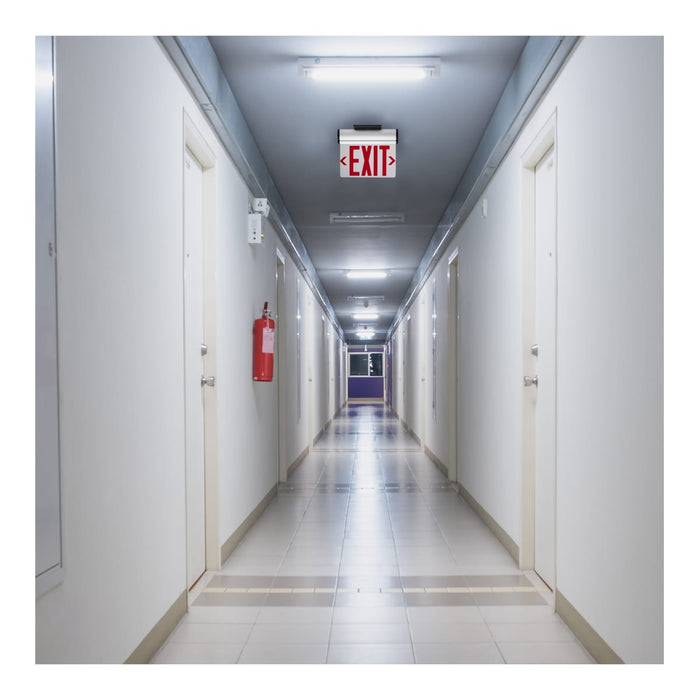Exit Sign Nuvo 67-113 Red (Clear) Edge Lit LED Exit Sign, 90min Ni-Cad backup, 120/277V, Single Face, Top/Back/End Mount - Clear Finish Nuvo