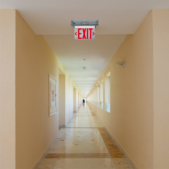 Exit Sign Nuvo 67-114 Red (Clear) Edge Lit LED Exit Sign - 3.14 Watts - Single Face - 120V/277 Volts - Clear Finish Nuvo