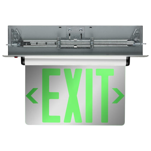 Exit Sign Nuvo 67-115 Green (Mirror) Edge Lit LED Exit Sign - 2.94 Watts - Dual Face - 120V/277 Volt - Silver Finish Nuvo