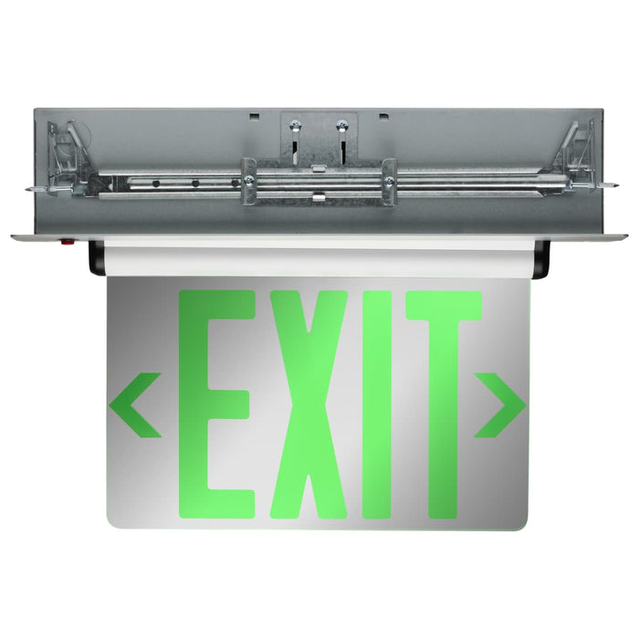 Exit Sign Nuvo 67-115 Green (Mirror) Edge Lit LED Exit Sign - 2.94 Watts - Dual Face - 120V/277 Volt - Silver Finish Nuvo