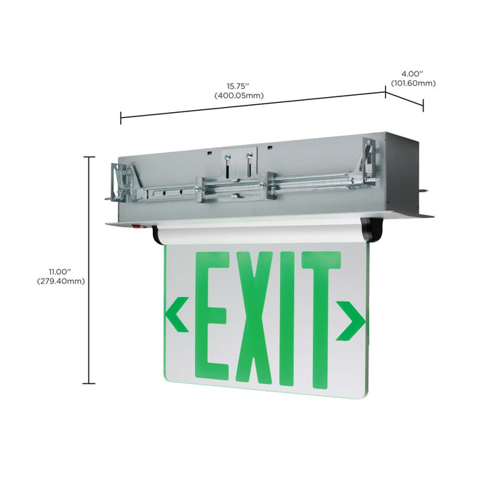 Exit Sign Nuvo 67-115 Green (Mirror) Edge Lit LED Exit Sign - 2.94 Watts - Dual Face - 120V/277 Volt - Silver Finish Nuvo