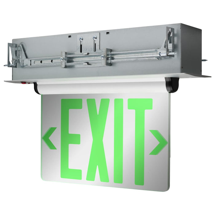 Exit Sign Nuvo 67-115 Green (Mirror) Edge Lit LED Exit Sign - 2.94 Watts - Dual Face - 120V/277 Volt - Silver Finish Nuvo