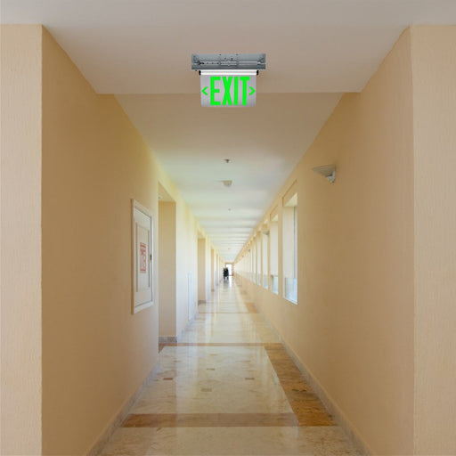 Exit Sign Nuvo 67-116 Green (Clear) Edge Lit LED Exit Sign - 2.94 Watts - Single Face - 120V/277 Volts - Clear Finish Nuvo