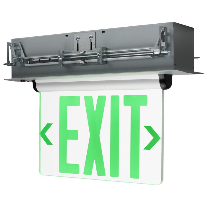Exit Sign Nuvo 67-116 Green (Clear) Edge Lit LED Exit Sign - 2.94 Watts - Single Face - 120V/277 Volts - Clear Finish Nuvo