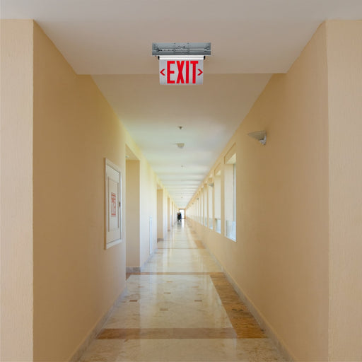 Exit Sign Nuvo 67-117 Red (Mirror) Edge Lit LED Exit Sign - 3.14 Watt - Dual Face - 120/277 Volts - Silver Finish Nuvo