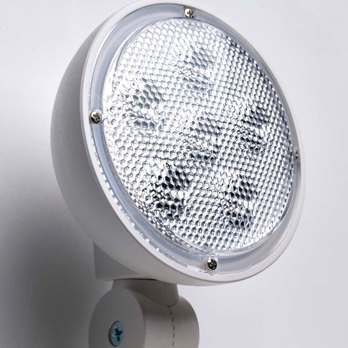 Exit Sign Nuvo 67-124 Combination Red Exit Sign/Emergency Light, 90min Ni-Cad backup, 120/277V, Tri Head, Single/Dual Face, Universal Mounting, Steel/NYC - White Finish Nuvo