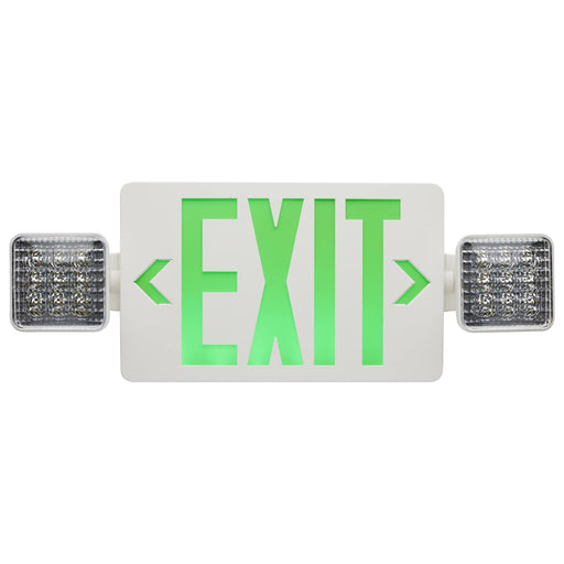 Exit Sign Nuvo 67-125 Combination Green Exit Sign/Emergency Light - Singe/Dual Face - 120/277 Volts - Remote Compatible - White Finish Nuvo