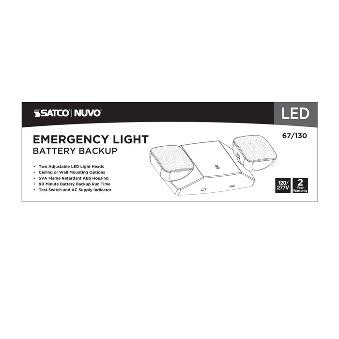 Emergency Light Nuvo 67-130 Emergency Light, 90min Ni-Cad backup, 120/277V, Dual Head, Universal Mounting - White Finish Nuvo