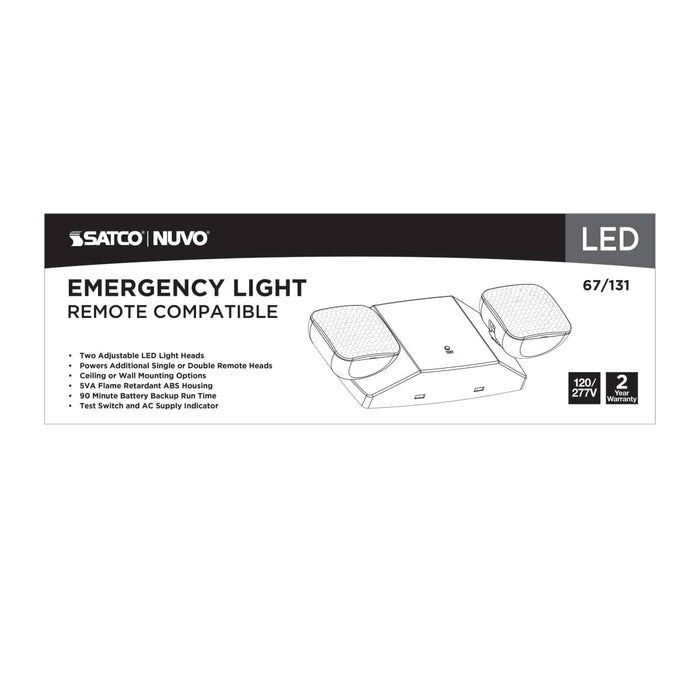 Emergency Light Nuvo 67-131 Emergency Light, 90min Ni-Cad backup, 120/277V, Dual Head, Universal Mounting, Remote Compatible - White Finish Nuvo