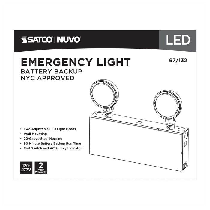 Emergency Light Nuvo 67-132 Emergency Light, 90min Ni-Cad backup, 120-277V, Dual Head, Universal Mounting, Steel/NYC - White Finish Nuvo