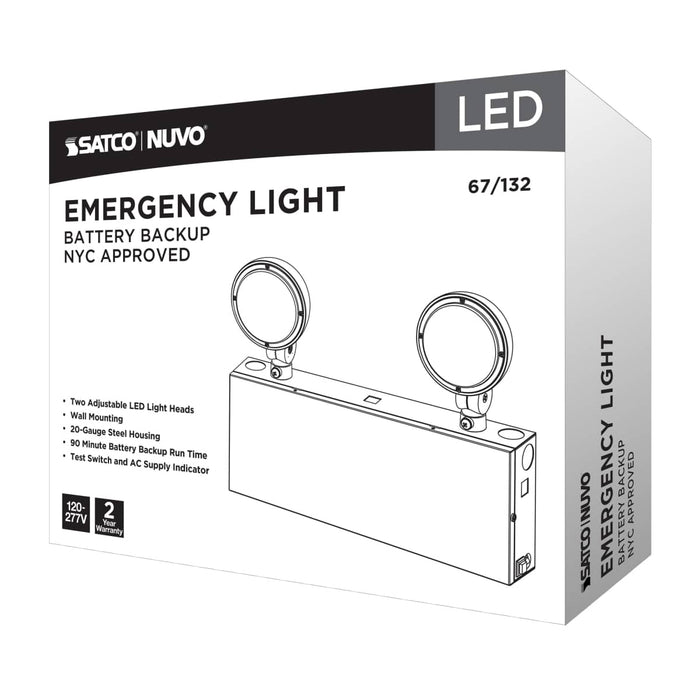 Emergency Light Nuvo 67-132 Emergency Light, 90min Ni-Cad backup, 120-277V, Dual Head, Universal Mounting, Steel/NYC - White Finish Nuvo