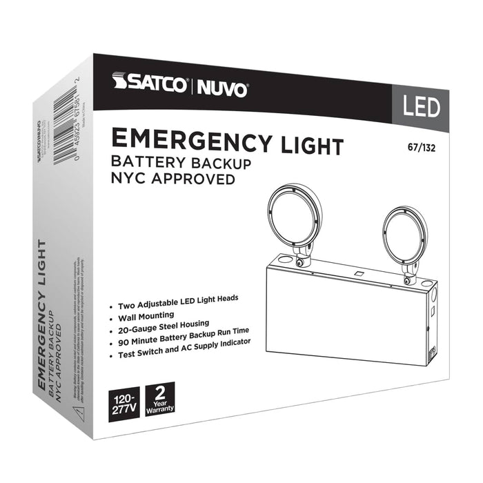 Emergency Light Nuvo 67-132 Emergency Light, 90min Ni-Cad backup, 120-277V, Dual Head, Universal Mounting, Steel/NYC - White Finish Nuvo