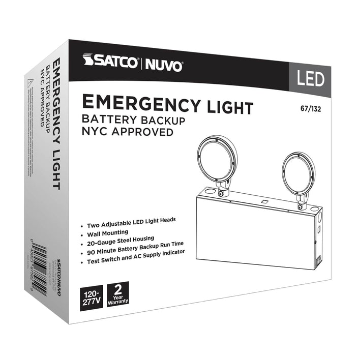 Emergency Light Nuvo 67-133 Emergency Light, 90min Ni-Cad backup, 120/277V, Tri Head, Universal Mounting, Steel/NYC - White Finish Nuvo