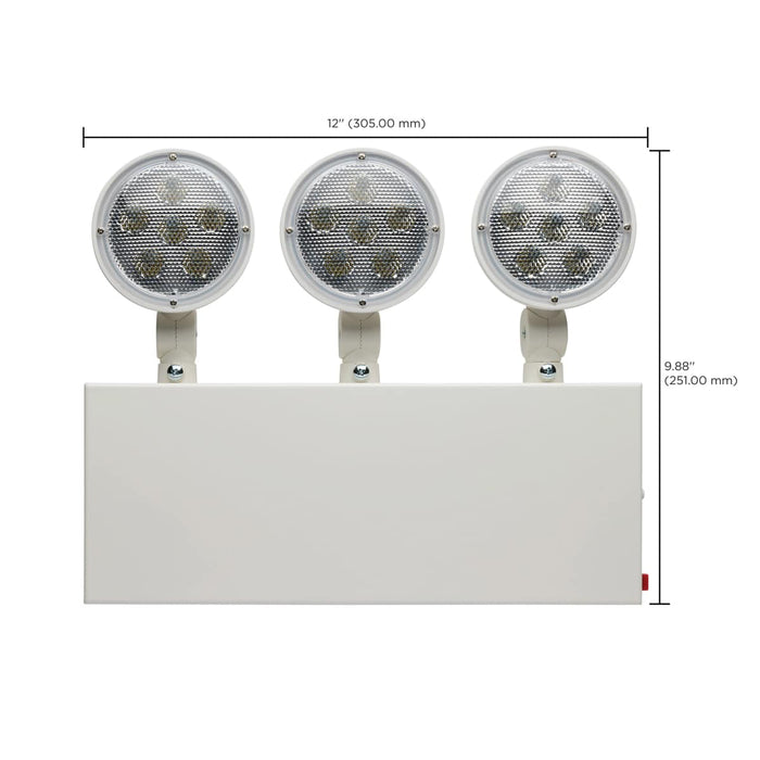 Emergency Light Nuvo 67-133 Emergency Light, 90min Ni-Cad backup, 120/277V, Tri Head, Universal Mounting, Steel/NYC - White Finish Nuvo