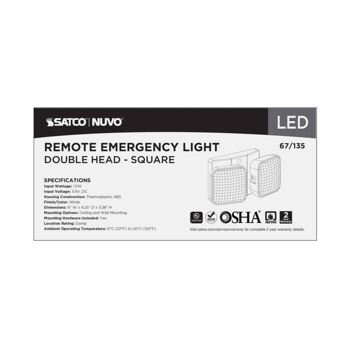 Emergency Light Nuvo 67-135 Remote Emergency Light, Low-Voltage Backup, Dual Head - White Finish Nuvo