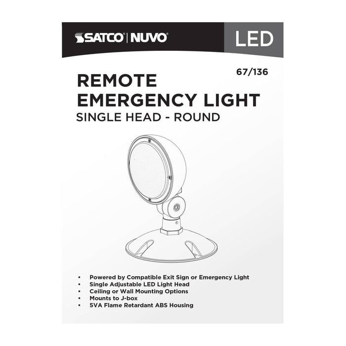 Emergency Light Nuvo 67-136 Remote Emergency Light, Low-Voltage Backup, Single Head, White Finish, Wet Location Rated Nuvo