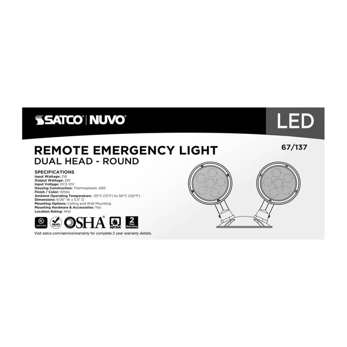 Emergency Light Nuvo 67-137 Remote Emergency Light - Low-Voltage Backup - Double Head, White Finish, Wet Location Rated Nuvo