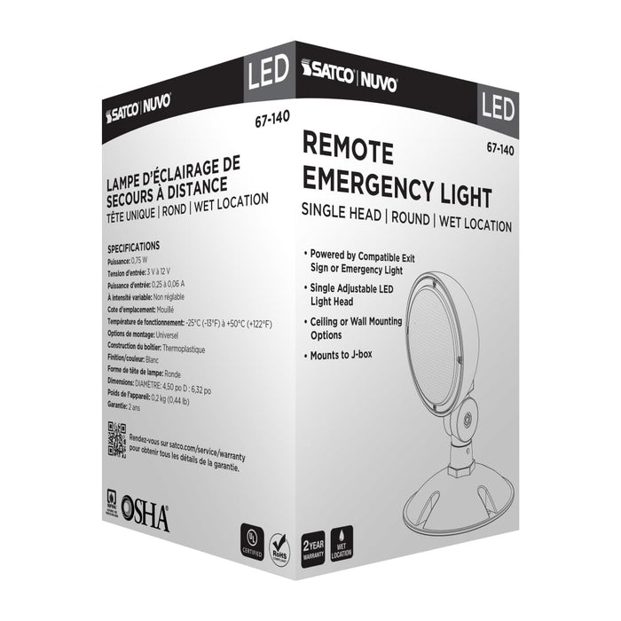 Emergency Light Satco 67-140 Remote Emergency Light - Weatherproof Low Power Single Head - 3-12V 0.75W - White Finish Satco