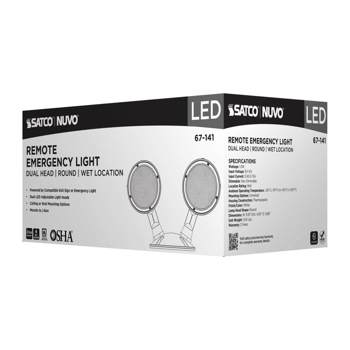 Emergency Light Satco 67-141 Remote Emergency Light - Weatherproof Low Power Dual Head - 3-12V 1.5W - White Finish Satco