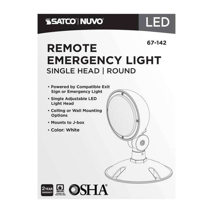 Emergency Light Satco 67-142 Remote Emergency Light - 0.75 Watt - Weatherproof Low Power Single Head - White Finish - 3.6 Volt Satco