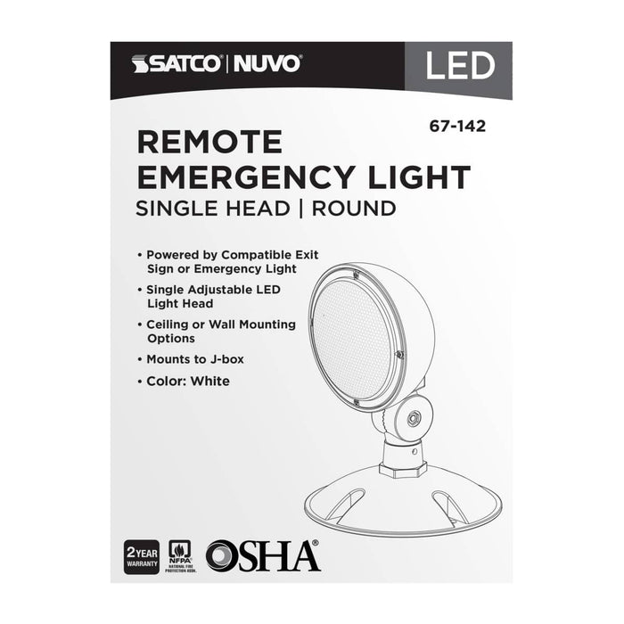 Emergency Light Satco 67-142 Remote Emergency Light - 0.75 Watt - Weatherproof Low Power Single Head - White Finish - 3.6 Volt Satco