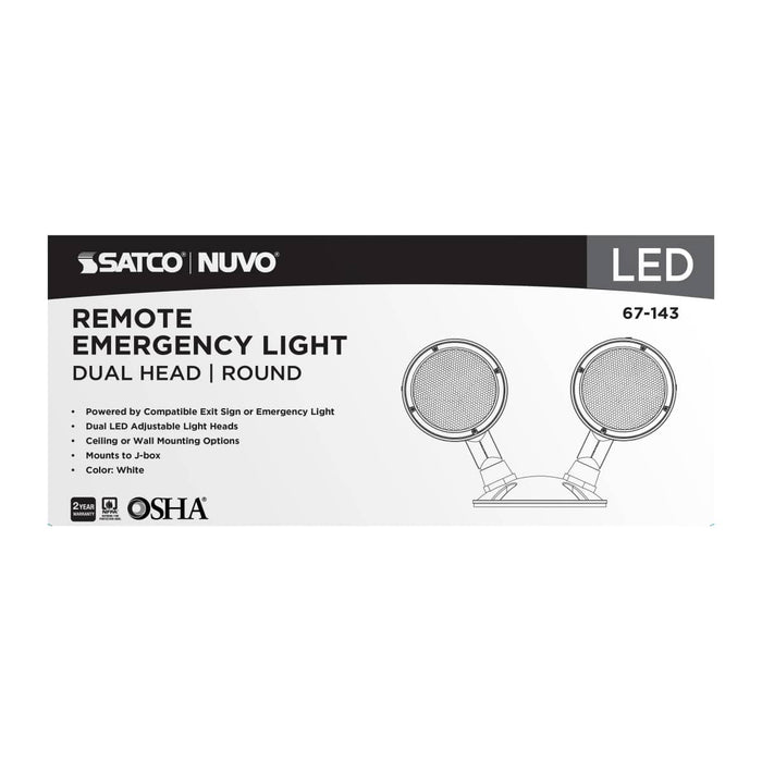 Emergency Light Satco 67-143 Remote Emergency Light - 1.5 Watt - Weatherproof Low Power Dual Head - White Finish - 3.6 Volt Satco
