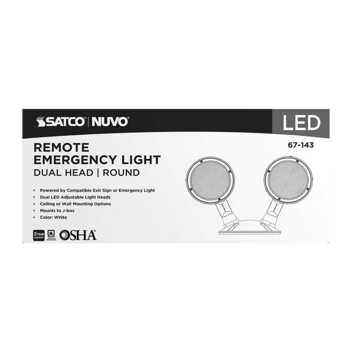 Emergency Light Satco 67-143 Remote Emergency Light - 1.5 Watt - Weatherproof Low Power Dual Head - White Finish - 3.6 Volt Satco