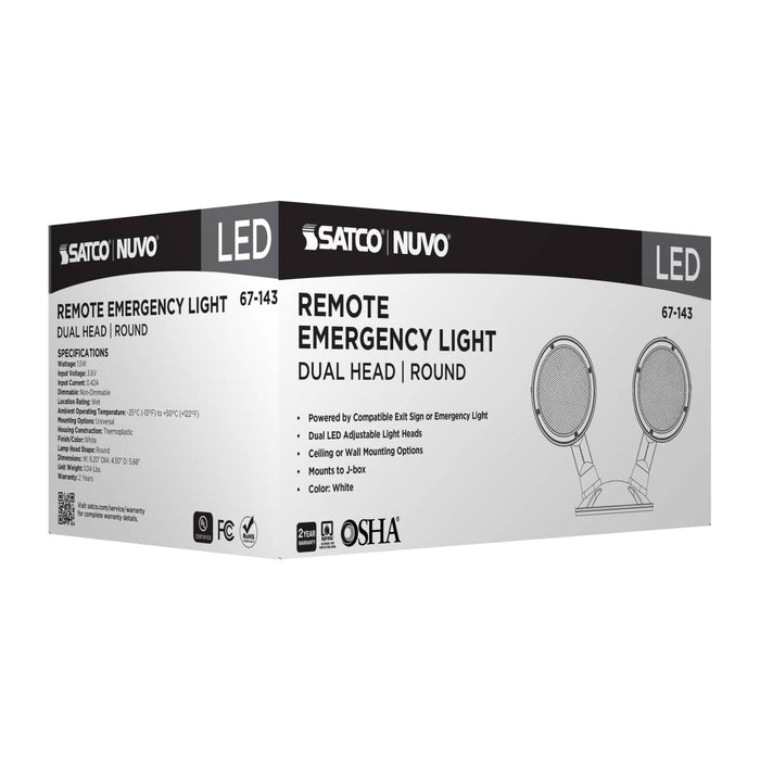Emergency Light Satco 67-143 Remote Emergency Light - 1.5 Watt - Weatherproof Low Power Dual Head - White Finish - 3.6 Volt Satco