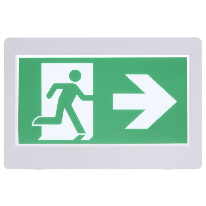 Exit Sign Satco 67-500 Running Man Green Exit Sign - 120-347V - 2HR backup - Single/Dual Face - Universal Mounting - Thermoplastic - White Finish Satco