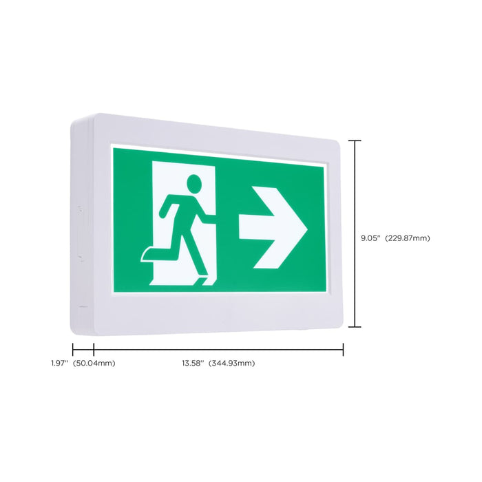 Exit Sign Satco 67-500 Running Man Green Exit Sign - 120-347V - 2HR backup - Single/Dual Face - Universal Mounting - Thermoplastic - White Finish Satco