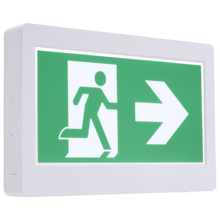 Exit Sign Satco 67-500 Running Man Green Exit Sign - 120-347V - 2HR backup - Single/Dual Face - Universal Mounting - Thermoplastic - White Finish Satco