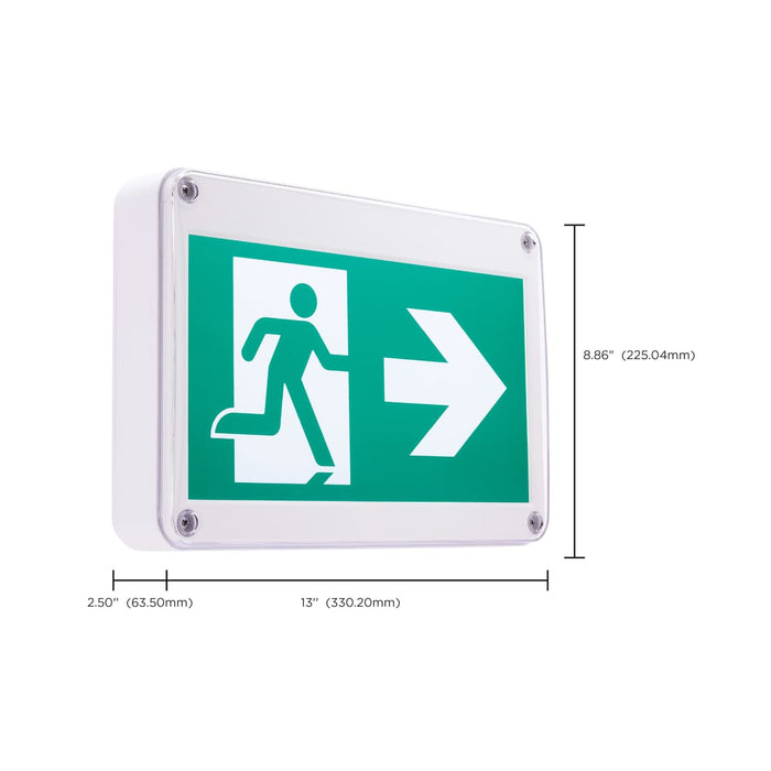 Exit Sign Satco 67-560 Running Man Green Exit Sign - 120/347V - 2HR backup - Single/Dual Face - Universal Mounting - Wet Location - White Finish Satco