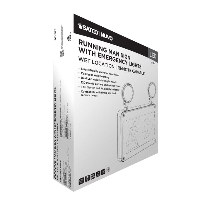 Exit Sign Satco 67-571 Running Man Green Combo Exit Sign/Emergency Light - 120/347V - 2HR backup - Single/Dual Face - Universal Mounting - Wet Location - Remote-Capable - White Finish Satco