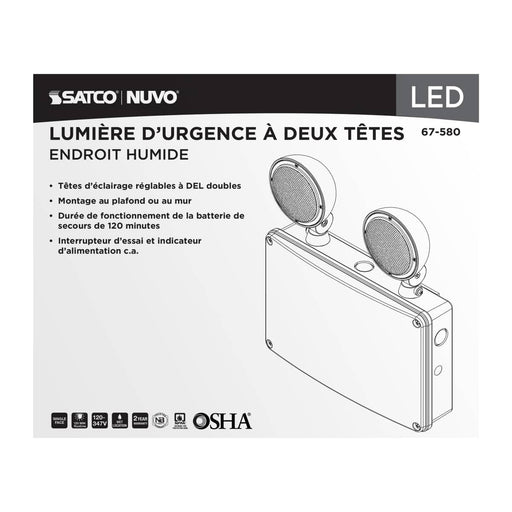 Emergency Light Satco 67-580 Emergency Light - 120-347V - 2HR Backup - Universal Mounting - Wet Location - White Finish Satco