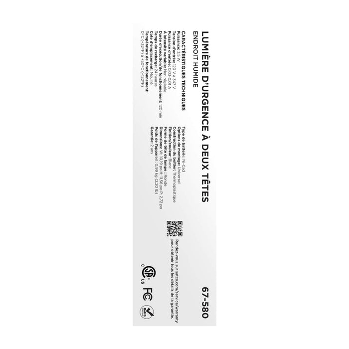 Emergency Light Satco 67-580 Emergency Light - 120-347V - 2HR Backup - Universal Mounting - Wet Location - White Finish Satco