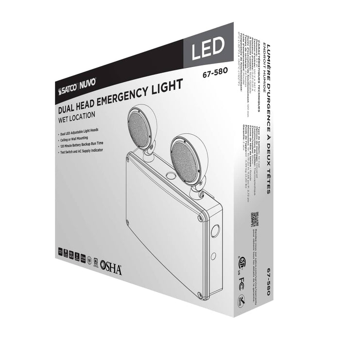 Emergency Light Satco 67-580 Emergency Light - 120-347V - 2HR Backup - Universal Mounting - Wet Location - White Finish Satco