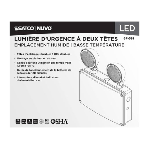 Emergency Light Satco 67-581 Emergency Light - 120-347V - 2HR Backup - Universal Mounting - Wet Location - Low Temperature - White Finish Satco
