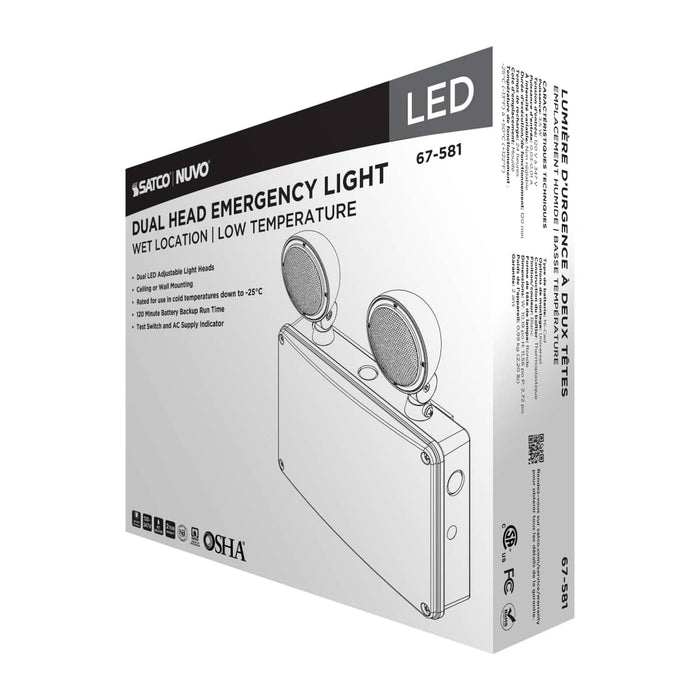 Emergency Light Satco 67-581 Emergency Light - 120-347V - 2HR Backup - Universal Mounting - Wet Location - Low Temperature - White Finish Satco