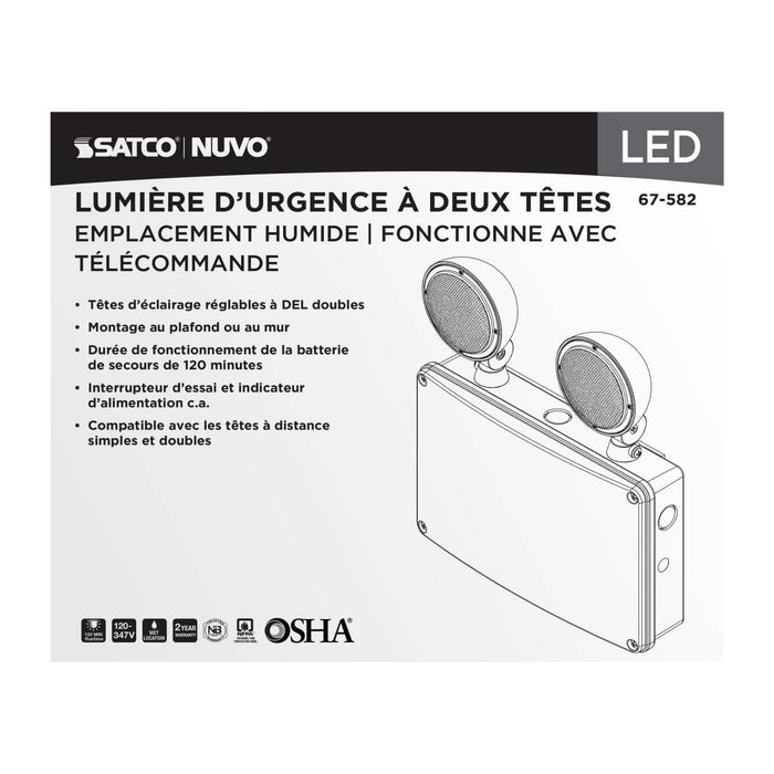 Emergency Light Satco 67-582 Emergency Light - 120-347V - 2HR Backup - Universal Mounting - Wet Location - Remote Compatible - White Finish Satco