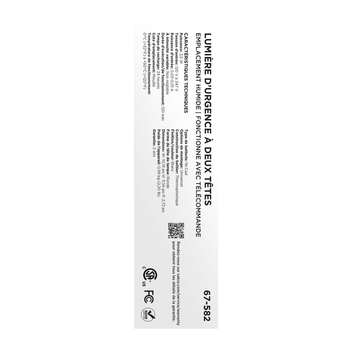Emergency Light Satco 67-582 Emergency Light - 120-347V - 2HR Backup - Universal Mounting - Wet Location - Remote Compatible - White Finish Satco