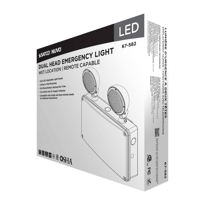 Emergency Light Satco 67-582 Emergency Light - 120-347V - 2HR Backup - Universal Mounting - Wet Location - Remote Compatible - White Finish Satco