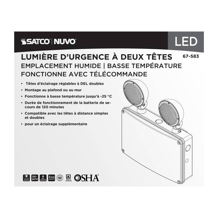 Emergency Light Satco 67-583 Emergency Light - 120-347V - 2HR Backup - Universal Mounting - Wet Location - Low Temperature - Remote Compatible - White Finish Satco