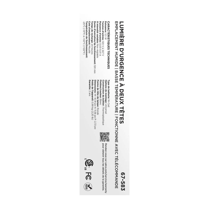 Emergency Light Satco 67-583 Emergency Light - 120-347V - 2HR Backup - Universal Mounting - Wet Location - Low Temperature - Remote Compatible - White Finish Satco